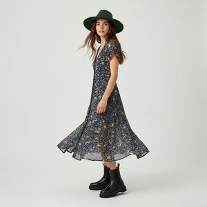 Vintage Eileen West Floral 100% Rayon Sheer Button Down Dress Medium Best